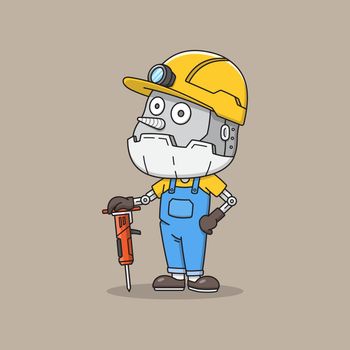 Cute miner robot with drill tool