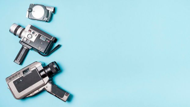 various type camcorder blue background