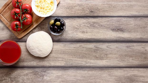 top view food frame wooden background