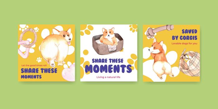 Banner template with corgi dog concept,watercolor style