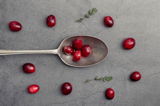top view cranberries with spoon