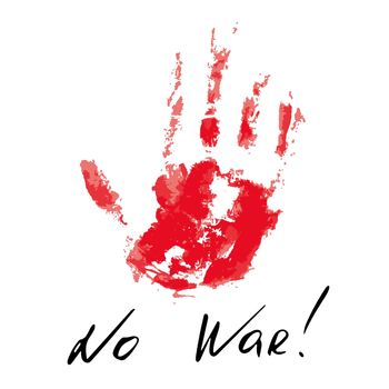 Red Scarry Bloody hand print. Stop War.