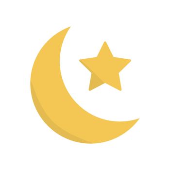 Crescent moon and star icon. Night sky icon. Vector.