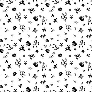 Black and white floral silhouettes repeat pattern