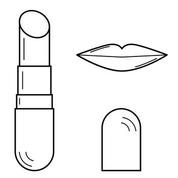 Hand drawn image of lipstick and lips. Cosmetics for beauty.