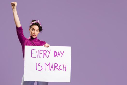 every day is march cardboard with woman standing