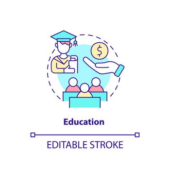 Education concept icon. Financial provision. Scholarships and grants. Expenditures abstract idea thin line illustration. Isolated outline drawing. Editable stroke. Arial, Myriad Pro-Bold fonts used