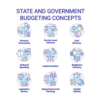 State and government budgeting concept icons set
