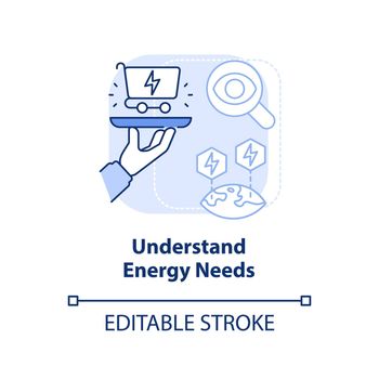 Understand energy needs blue light concept icon