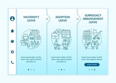 Maternity leave options onboarding vector template