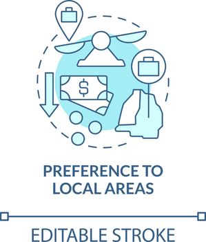 Preference to local areas blue concept icon