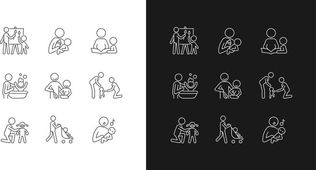 Responsible parenthood linear icons set for dark and light mode