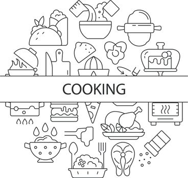 Food cooking abstract linear concept layout with headline