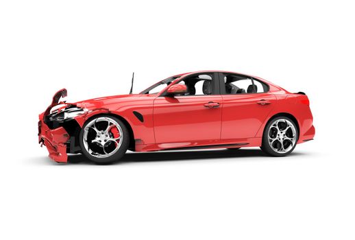 Red car crash on a white background: 3D rendering