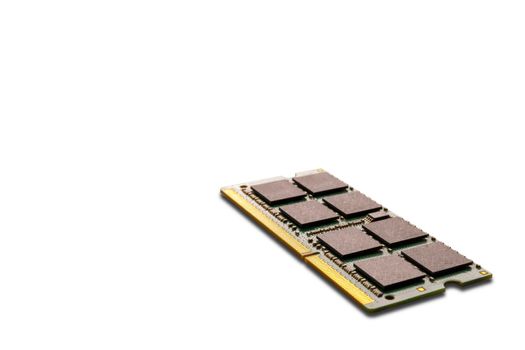 Close up computer, laptop memory, RAM on white background. DDR RAM Random Access Memory isolated on white background. With copy space banner. Save with clipping path.