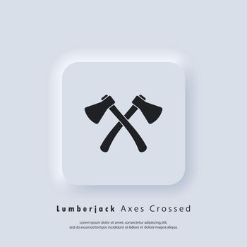 Lumberjack Axes Crossed icon. Woodwork and mechanic labels, badges, emblems and logo. Crossed axes logo. Axe silhouette. Two crossed axe camping equipment.