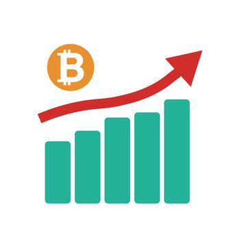 Bitcoin and growth bar graph icons.