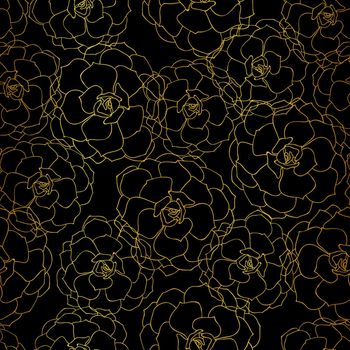 Seamless golden succulent flowers outline pattern design