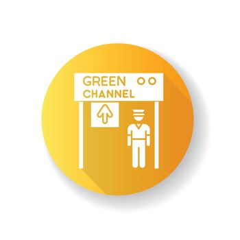 Green channel yellow flat design long shadow glyph icon. Airport terminal checkpoint. Security at entrance. Guard on gate control. Open transit way. Tarmak check. Silhouette RGB color illustration