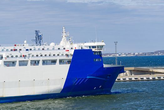 Car ferry boat in port. cargo and passenger transportation on the Baltic Sea