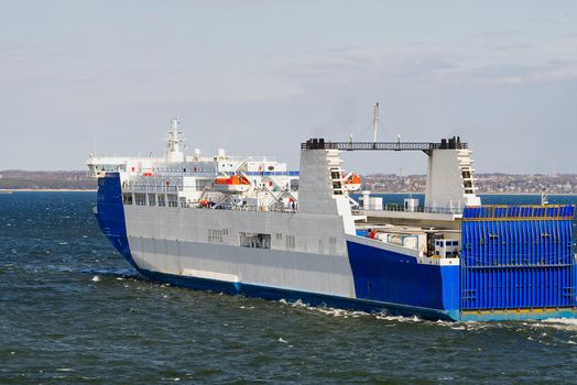 Car ferry boat in port. cargo and passenger transportation on the Baltic Sea