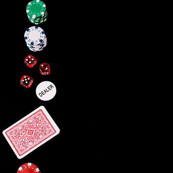 playing cards dice poker dealer chips black backdrop