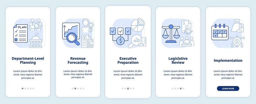 Budgeting process light blue onboarding mobile app screen