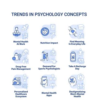 Trends in psychology light blue concept icons set