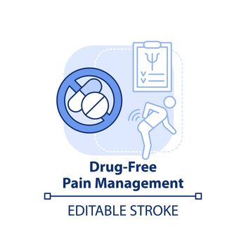 Drug free pain management light blue concept icon