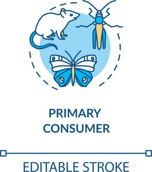 Primary consumer concept icon. Grazing food chain link. Herbivores and insects. Natural ecosystem idea thin line illustration. Vector isolated outline RGB color drawing. Editable stroke