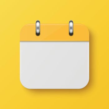 Vector 3d Realistic Simple Classic Minimalistic Yellow Calendar Icon on Yellow Wall Background. Design Template for Mockup. Paper Yellow Calendar on Wall. Background with Calendar, Copy Space