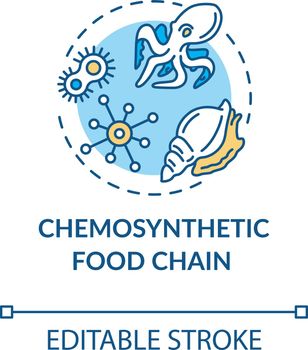 Chemosynthetic food chain concept icon. Energy producer and consumers organisms. Marine ecosystem idea thin line illustration. Vector isolated outline RGB color drawing. Editable stroke