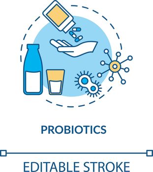 Probiotics concept icon. Good bacteria for gut flora. Food supplement for helping with rotavirus idea thin line illustration. Vector isolated outline RGB color drawing. Editable stroke