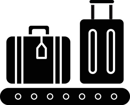 Baggage on conveyor belt flat design long shadow glyph icon. Luggage with tags on carousel. Airport terminal checkpoint for bags. Silhouette symbol on white space. Vector isolated illustration