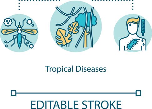 Tropical diseases concept icon. Illness transmitted by insects. Exotic parasites, microbes and bacteria idea thin line illustration. Vector isolated outline RGB color drawing. Editable stroke