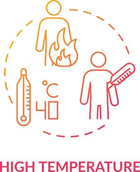High body temperature red concept icon. Sick person with fever. Influenza infection sign. Ill patient. Rotavirus symptom idea thin line illustration. Vector isolated outline RGB color drawing