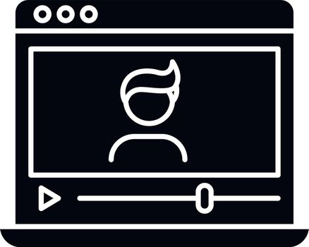 Vlogger black glyph icon. Influencer on social media platform. Watch recording online. Stream video on internet. Livestream from blogger. Silhouette symbol on white space. Vector isolated illustration