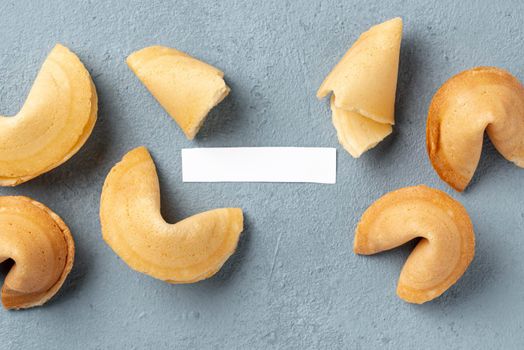 flat lay fortune cookies with blank note