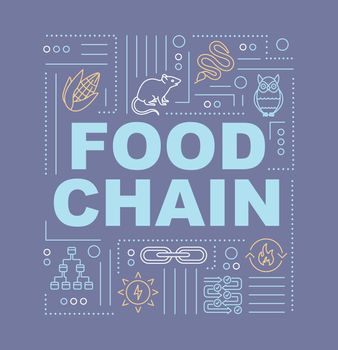 Food web word concepts banner. Metabolic process, producers and consumers. Infographics with linear icons on purple background. Isolated typography. Vector outline RGB color illustration