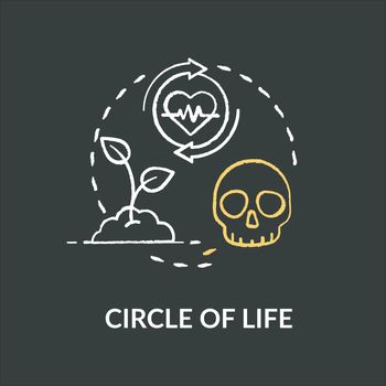 Circle of life chalk RGB color concept icon. Natural lifecycle, biological process. Plant growing and dying idea. Vector isolated chalkboard illustration on black background