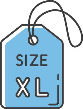 Blue extra large size label RGB color icon. Clothing dimensions parameters. Descriptive apparel tag with XL letters for plus size people. Isolated vector illustration