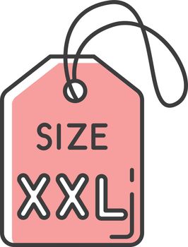 Pink XXL size label RGB color icon. Garments parameters specification. Clothing tag with XXL letters for plus size or overweight people. Isolated vector illustration