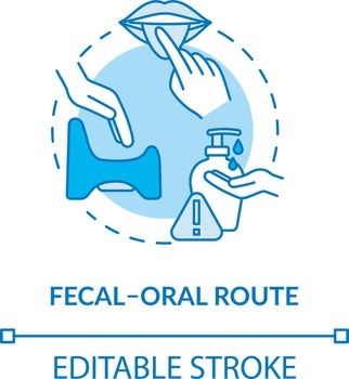 Fecal oral route turquoise concept icon. Contagious infection spread. Lack of sanitation. Rotavirus transmission idea thin line illustration. Vector isolated outline RGB color drawing. Editable stroke