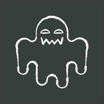 Horror movie chalk white icon on black background. Scary film genre, creepy ghost story. Popular cinema category with paranormal monsters. Spooky spectre isolated vector chalkboard illustration