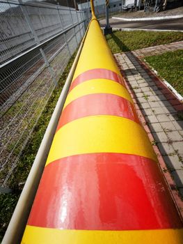 Yellow-red main line of the natural gas supply pipeline to the consumer