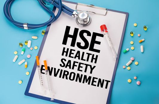 HSE - Health Safety Environment acronym. Acronym hse or health safety environment. text on paper