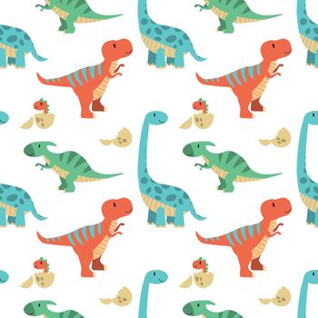 Cute funny kids dinosaurs pattern. Colorful dinosaurs vector background. Backdrop for textile and fabric. EPS
