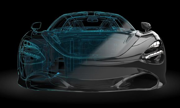 Illustration of a black car with wireframe intersection