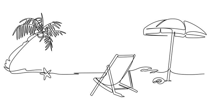 summer sea beach line art illustration
