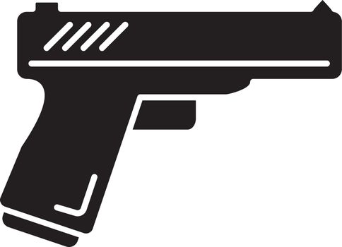 Action flick black glyph icon. Popular movie genre, common cinema category silhouette symbol on white space. Violent military film, spy fiction. Handgun, weapon vector isolated illustration